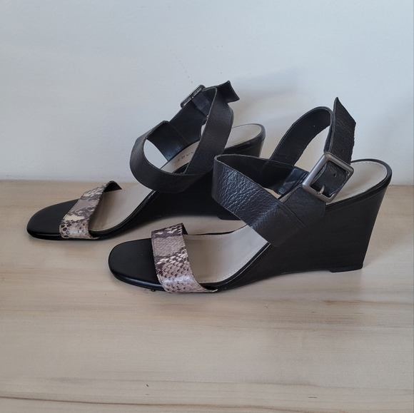 Franco Sarto | Snake skin Hooper Wedge Sandals | Leather black sandals |size - Picture 3 of 7